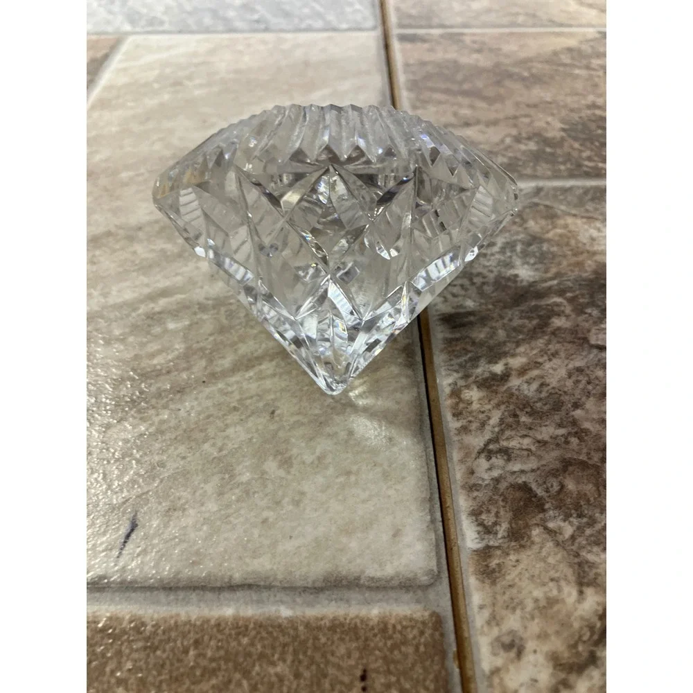 Waterford Crystal Diamond Desk Clock Roman Numeral Japan Movt Clear Paperweight